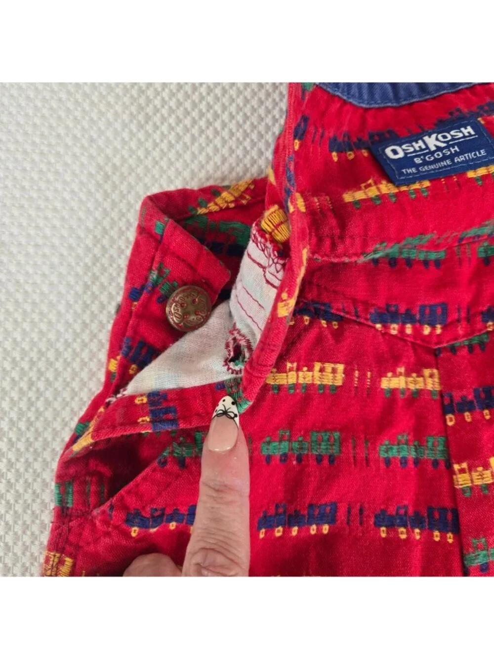 Vintage OshKosh BGosh Red Trains Overalls Vestback Size 3/6 Mos Made in USA